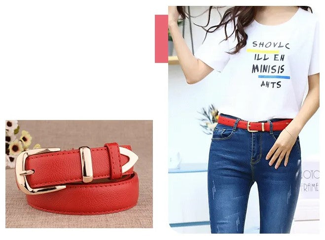 Leather Belt with Gold-Tone Buckle and Textured Finish