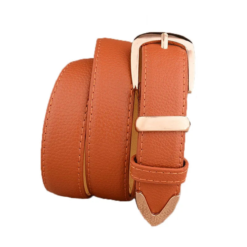 Leather Belt with Gold-Tone Buckle and Textured Finish