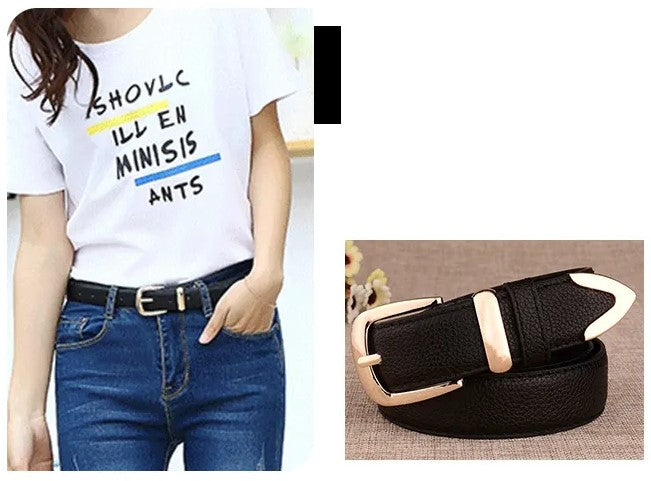 Leather Belt with Gold-Tone Buckle and Textured Finish