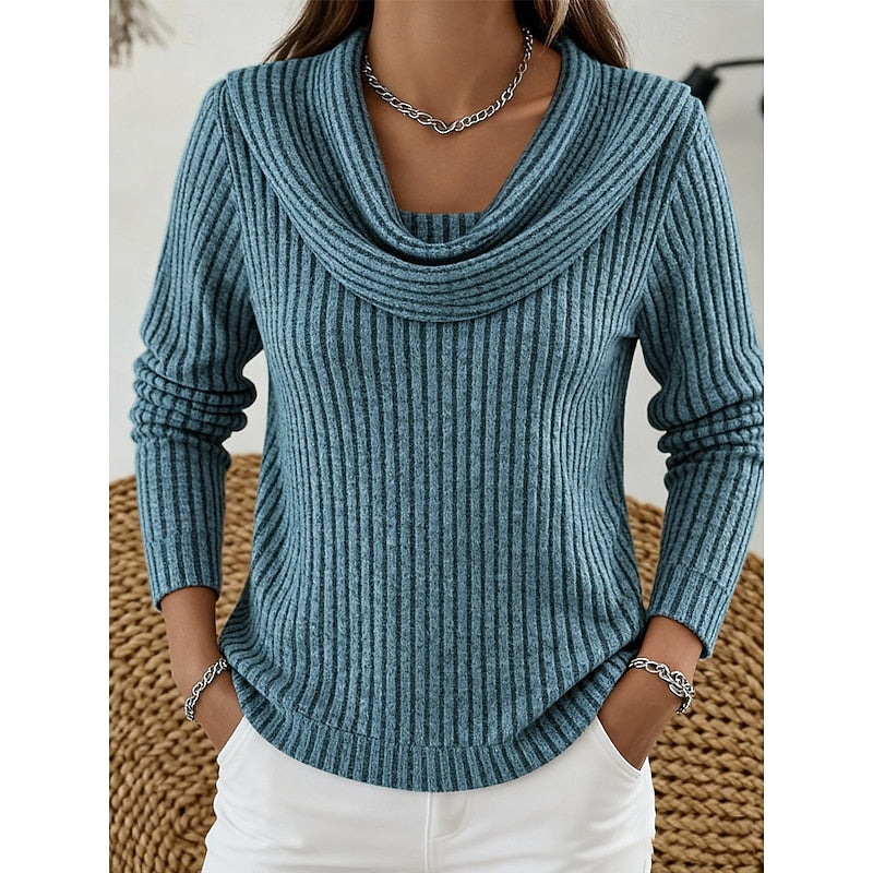 Mina Ribbed Gathered Cowl Neck Top