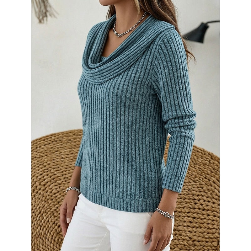 Mina Ribbed Gathered Cowl Neck Top
