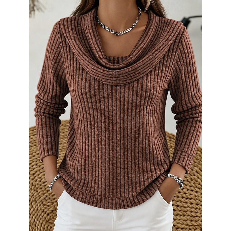 Mina Ribbed Gathered Cowl Neck Top