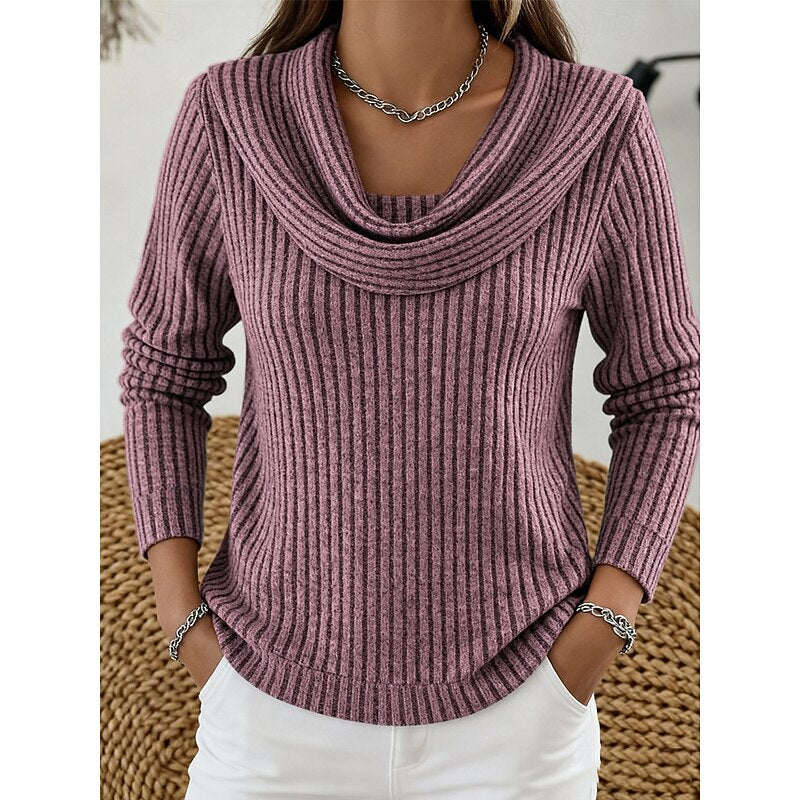Mina Ribbed Gathered Cowl Neck Top