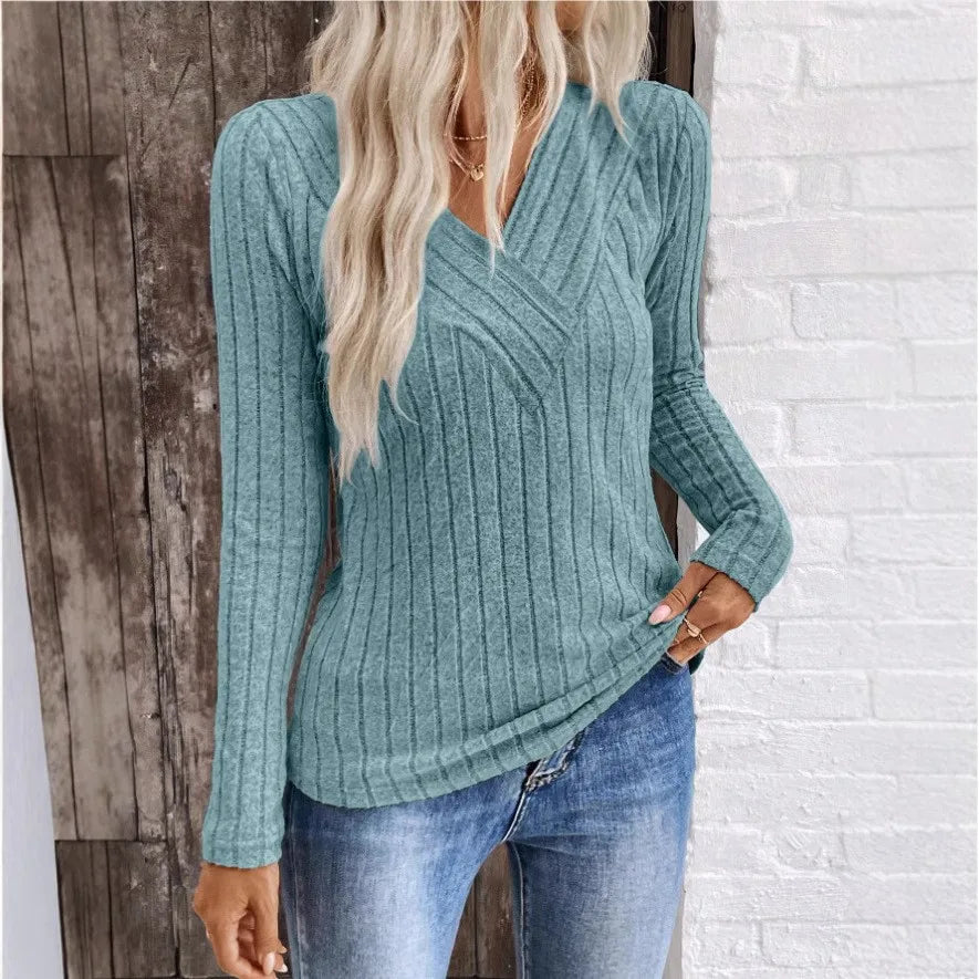 Antonia Ribbed Crossover V-Neck Sweater