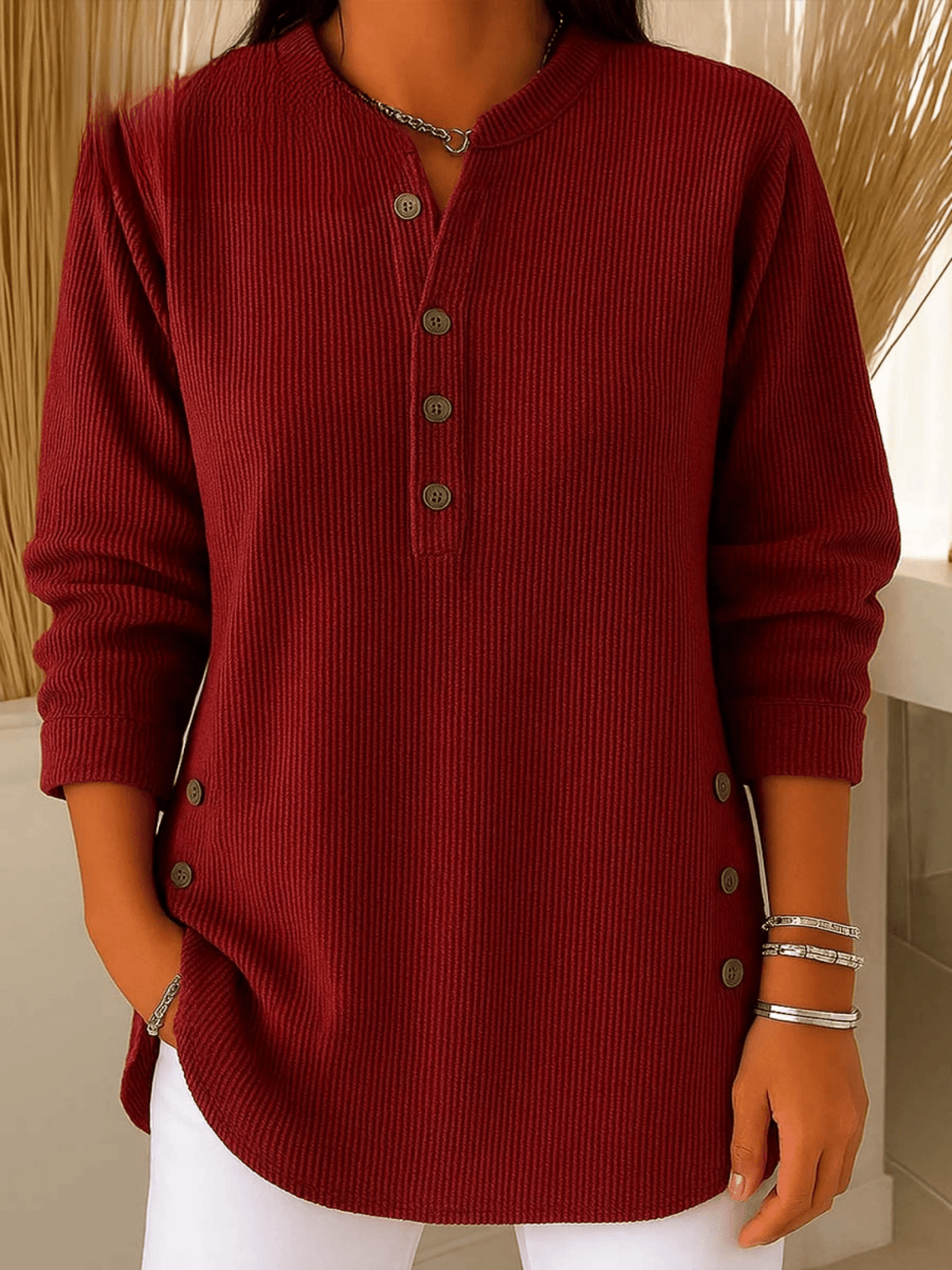 Nerys-Skye Ribbed Henley Tunic
