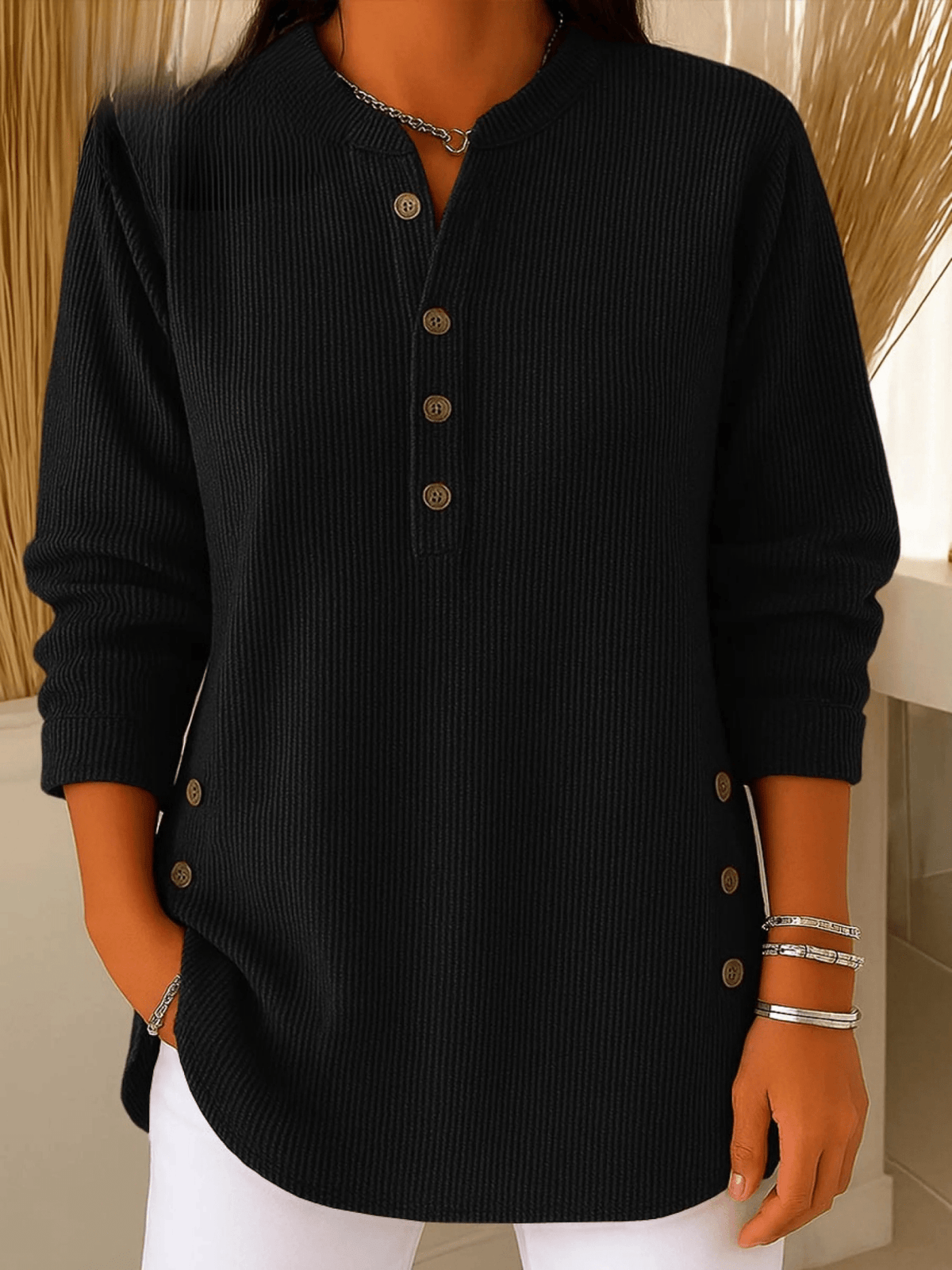 Nerys-Skye Ribbed Henley Tunic