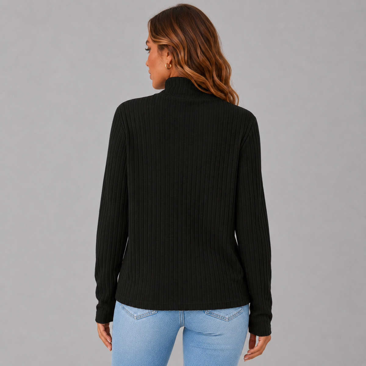 Wilhelmina-Belle Side Button Rib Turtleneck