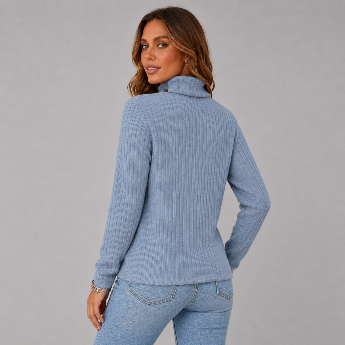 Wilhelmina-Belle Side Button Rib Turtleneck