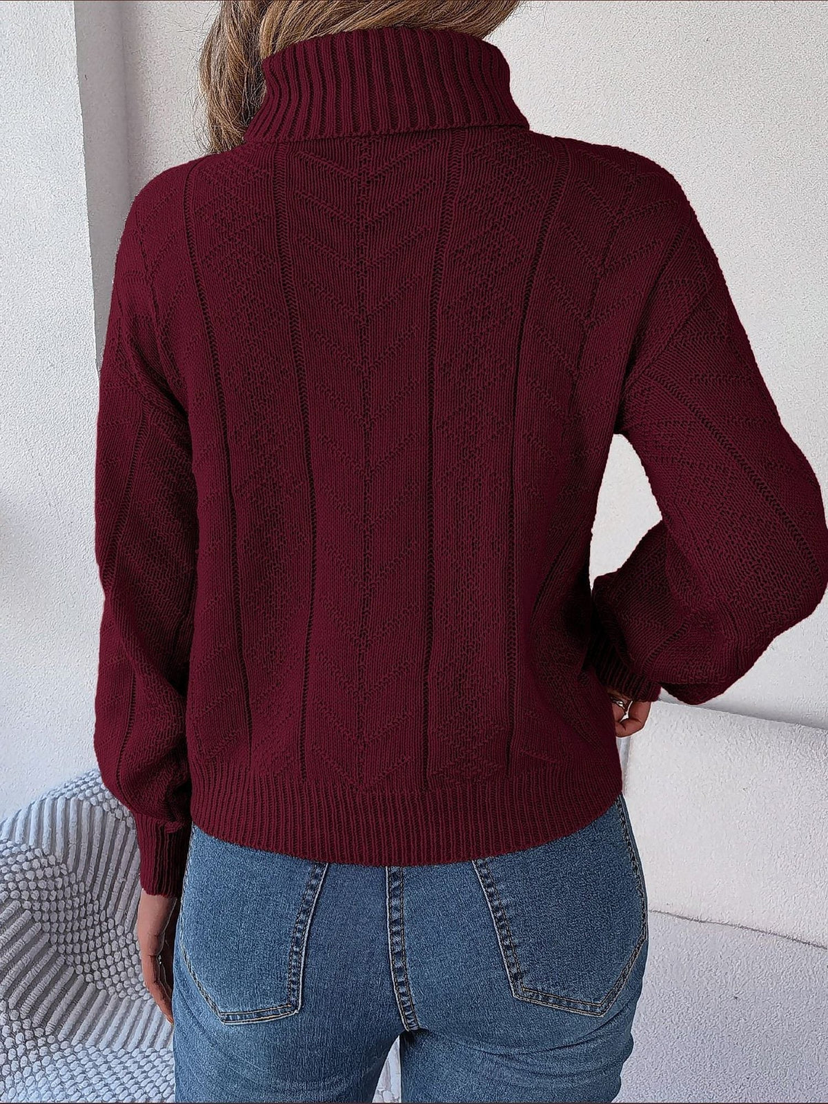 Gilda Cable Turtleneck Puff Sleeve Sweater