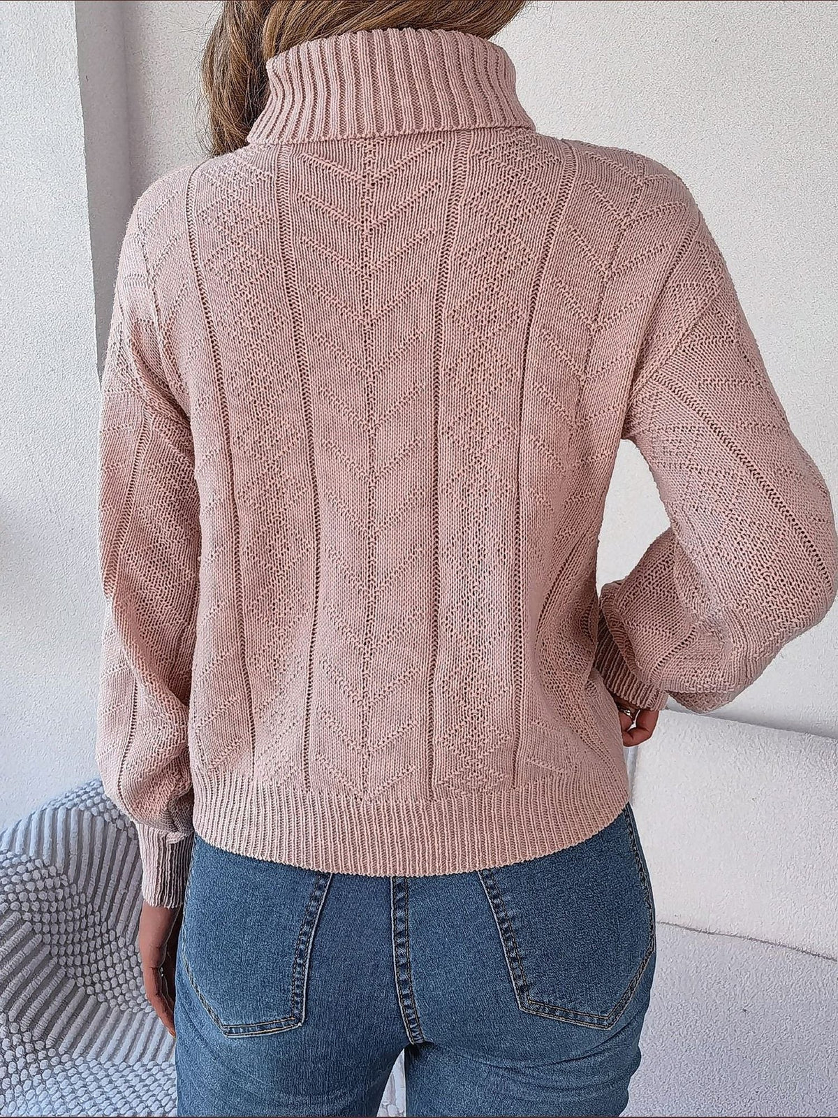 Gilda Cable Turtleneck Puff Sleeve Sweater