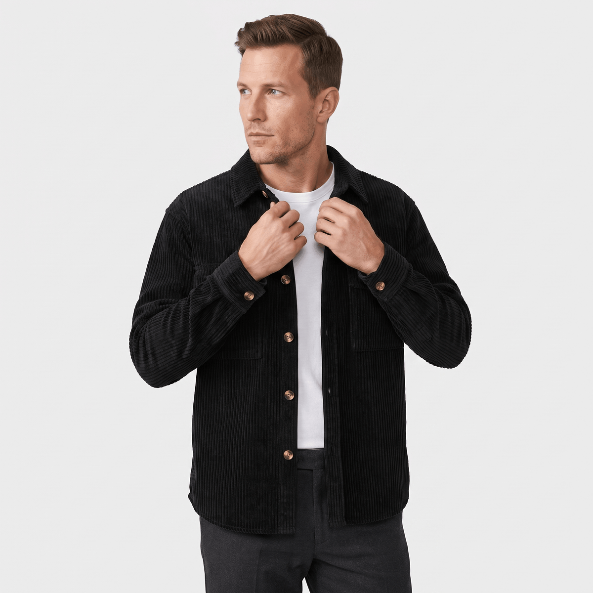 Roger Wide Wale Corduroy Shirt – Relaxed Fit Button-Up Flap Chest Pocket Long Sleeve Layering Top