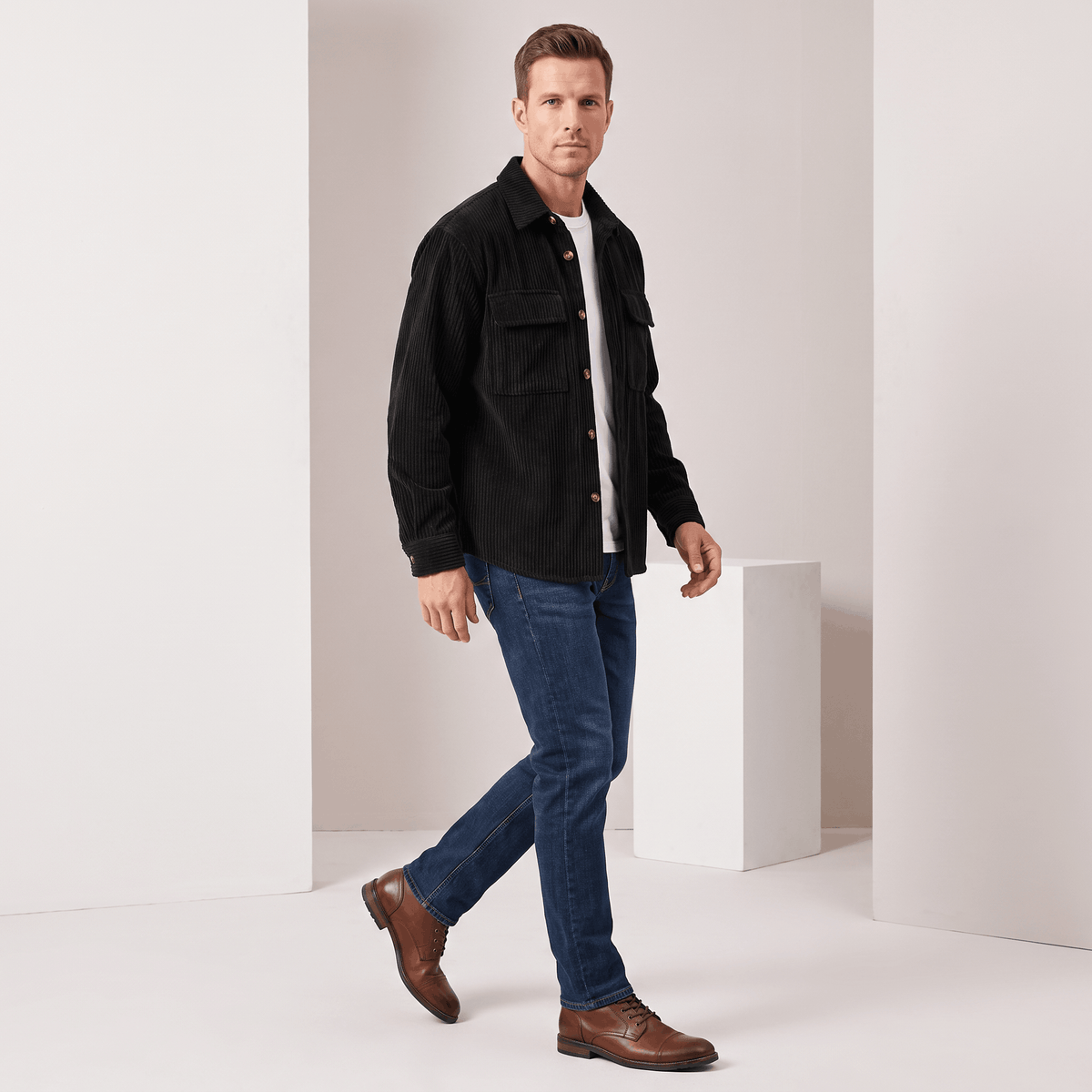 Roger Wide Wale Corduroy Shirt – Relaxed Fit Button-Up Flap Chest Pocket Long Sleeve Layering Top