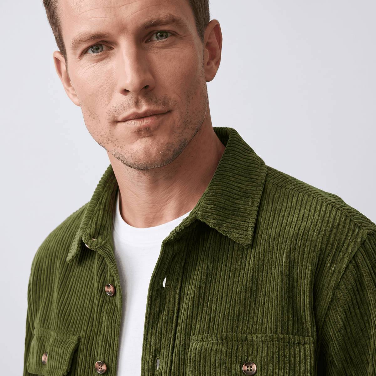 Roger Wide Wale Corduroy Shirt – Relaxed Fit Button-Up Flap Chest Pocket Long Sleeve Layering Top