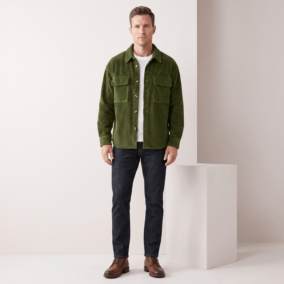 Roger Wide Wale Corduroy Shirt – Relaxed Fit Button-Up Flap Chest Pocket Long Sleeve Layering Top