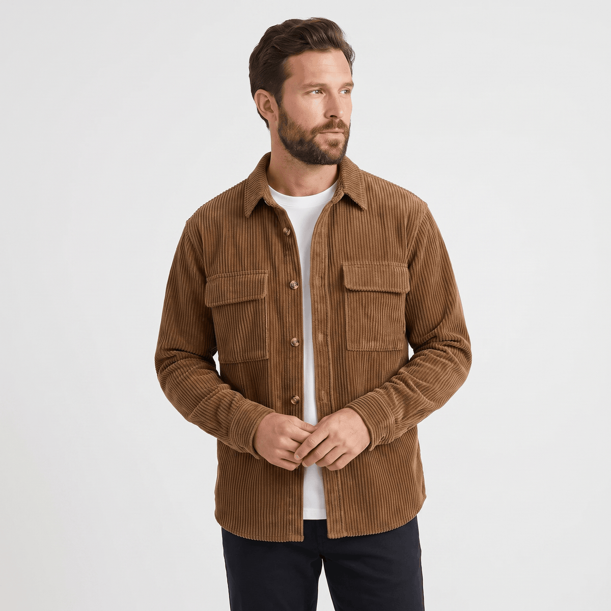 Roger Wide Wale Corduroy Shirt – Relaxed Fit Button-Up Flap Chest Pocket Long Sleeve Layering Top