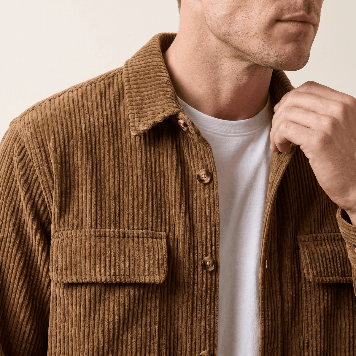 Roger Wide Wale Corduroy Shirt – Relaxed Fit Button-Up Flap Chest Pocket Long Sleeve Layering Top