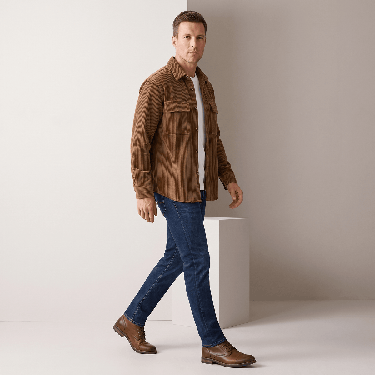 Roger Wide Wale Corduroy Shirt – Relaxed Fit Button-Up Flap Chest Pocket Long Sleeve Layering Top