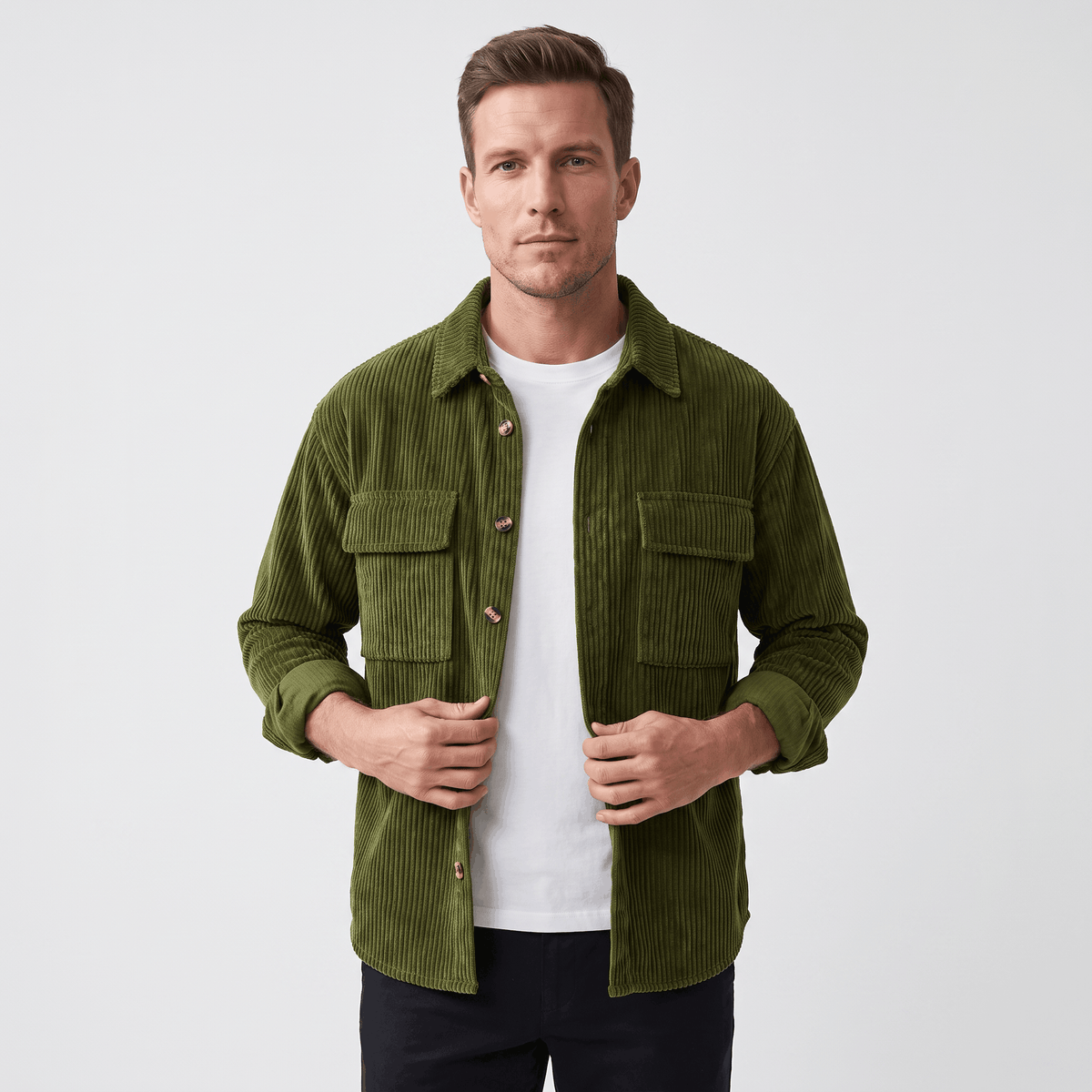 Roger Wide Wale Corduroy Shirt – Relaxed Fit Button-Up Flap Chest Pocket Long Sleeve Layering Top