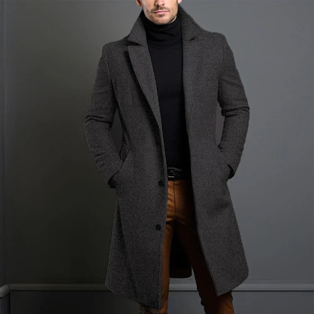 Men's Long Trench Coat | Single Breasted Overcoat
