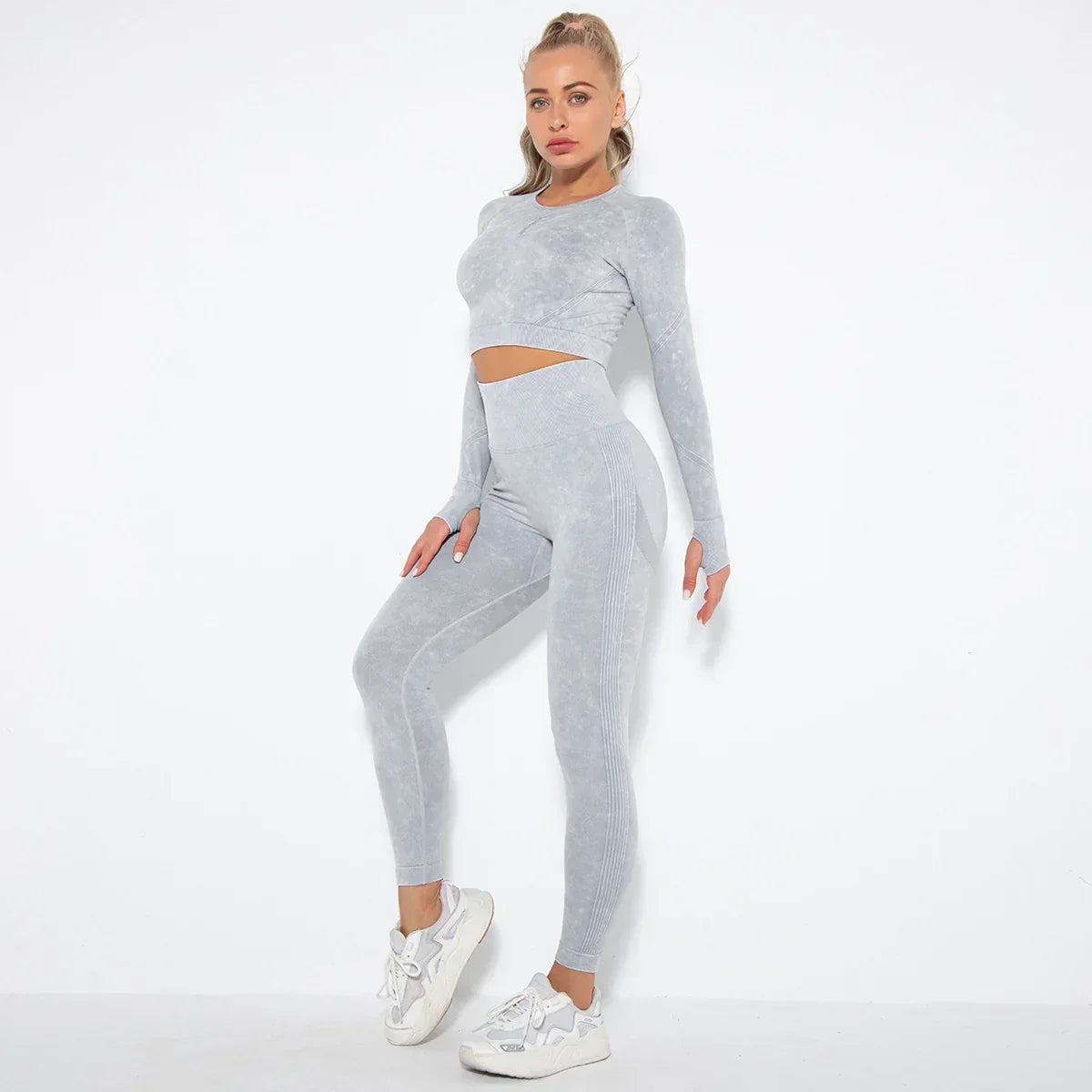 Women's Seamless Cropped Yoga Top Long Sleeve Crew Neck