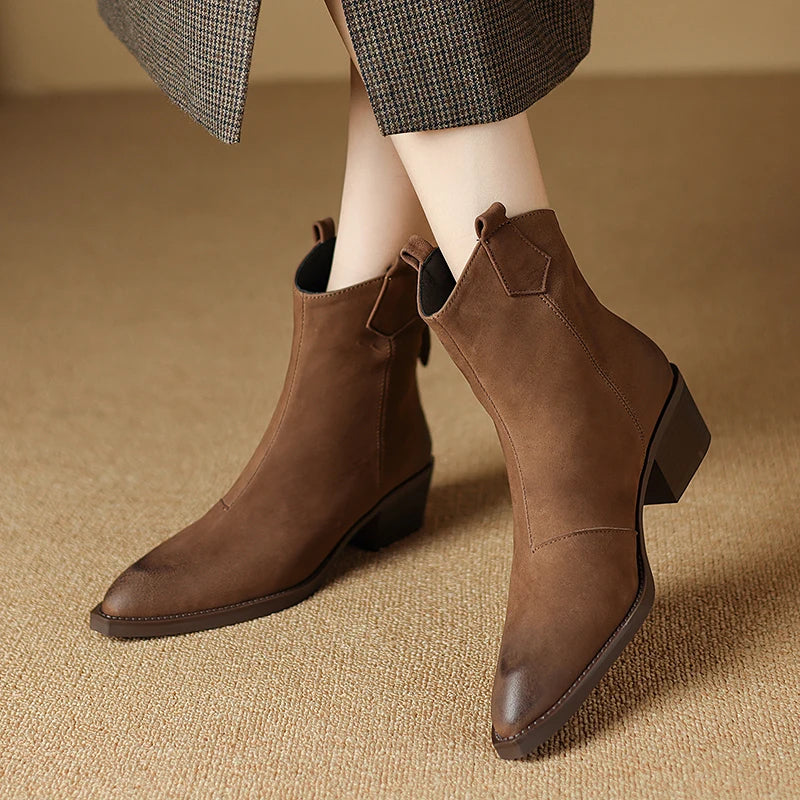 Alessia | Block Heel Pull Tab Detail Ankle Boots