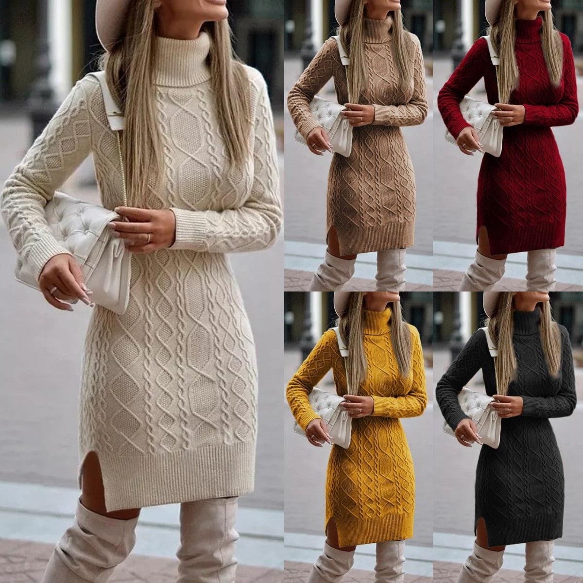 Women’s Cable Knit Roll Neck Jumper Dress