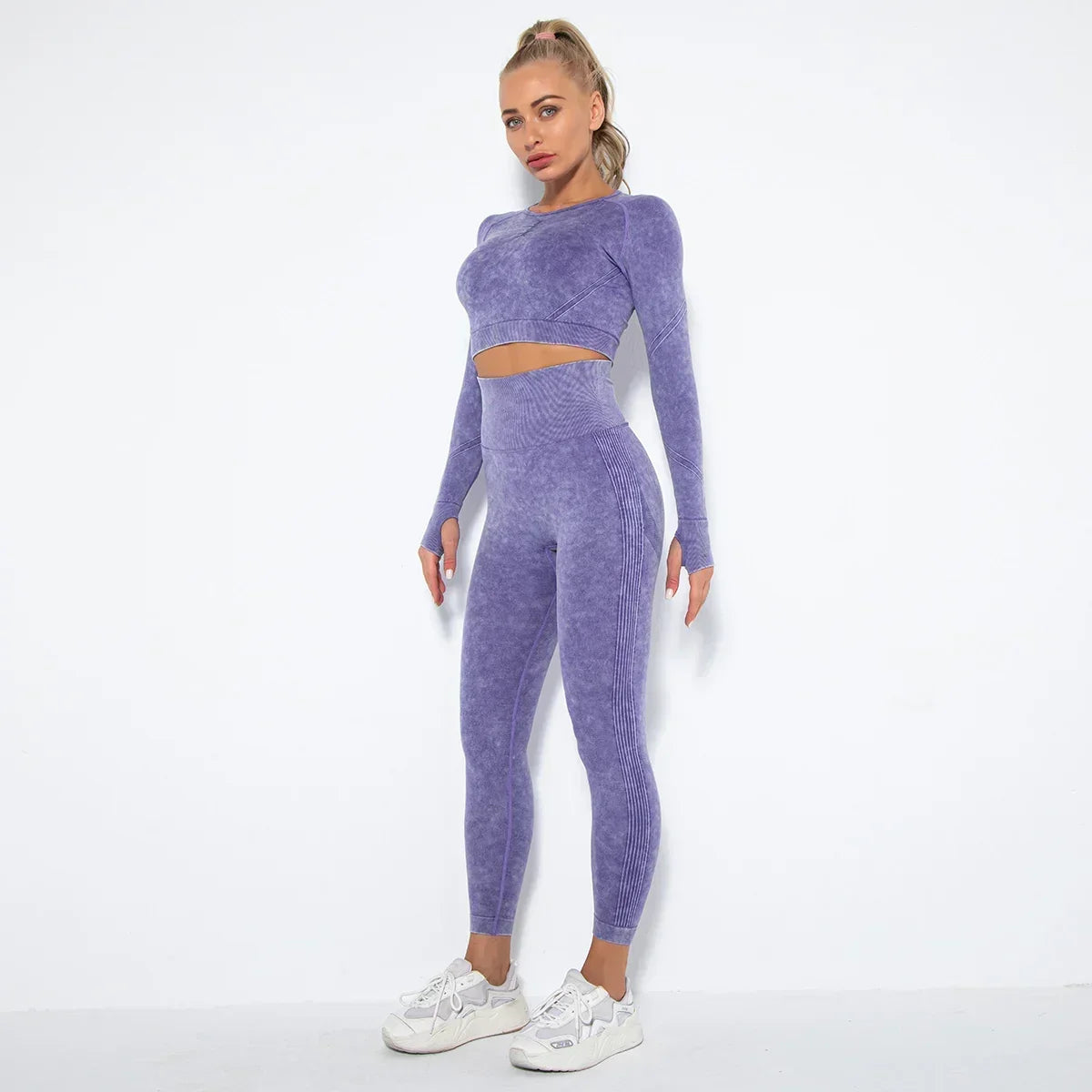Women's Seamless Cropped Yoga Top Long Sleeve Crew Neck
