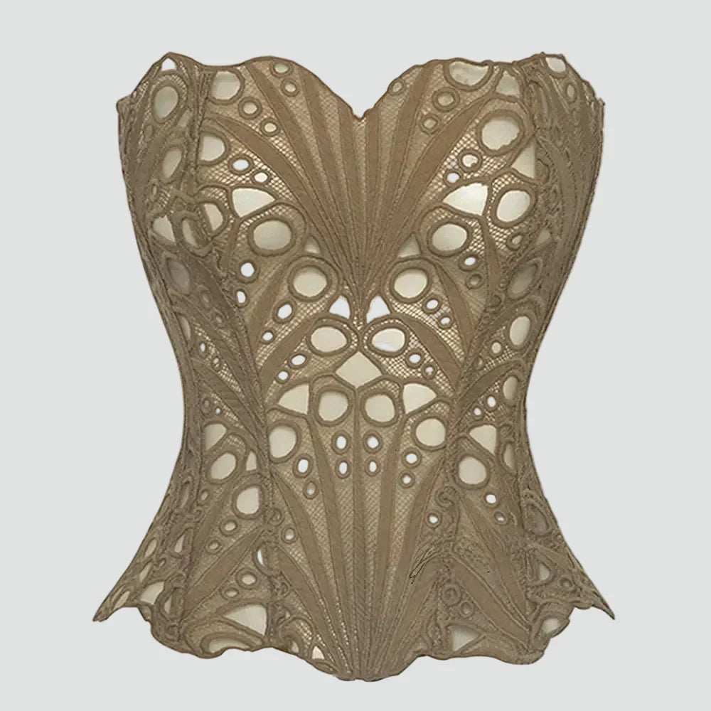 Women's Elegant Strapless Lace Bustier Top with Corset Inspired Silhouette – Fitted Sleeveless Style for Summer and Evening Wear
