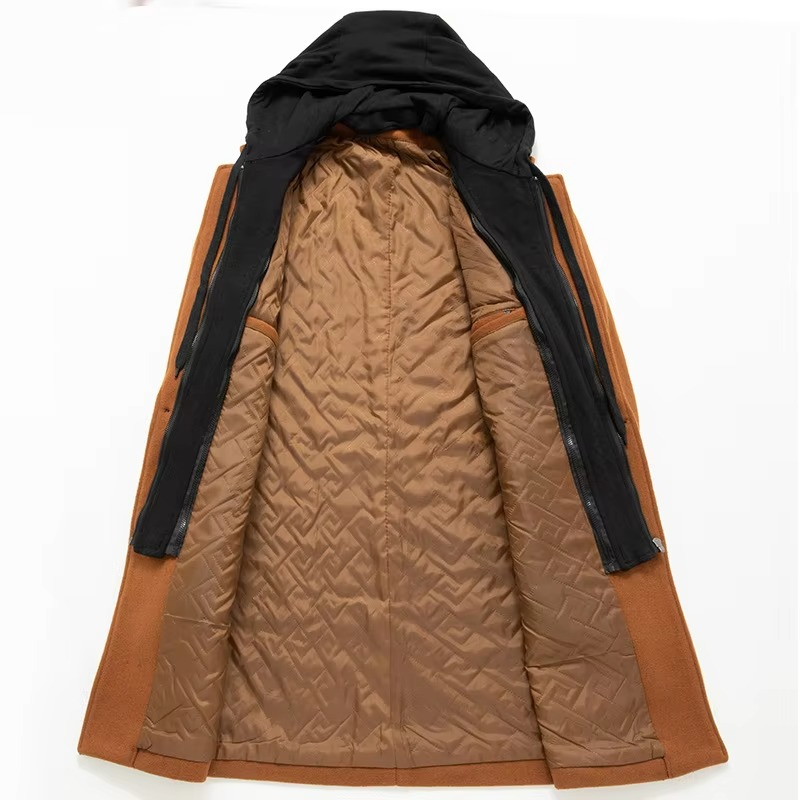 Men's Hooded Wool-Blend Trench Coat | Long Winter Overcoat
