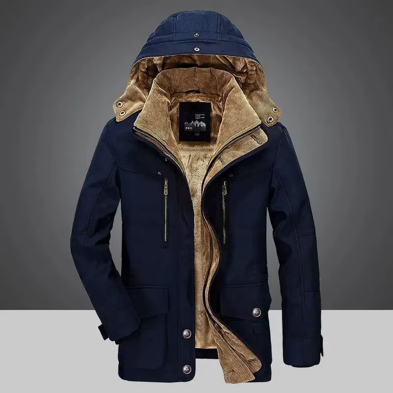 Men's Fleece-Lined Winter Parka | Hooded Multi-Pocket Coat