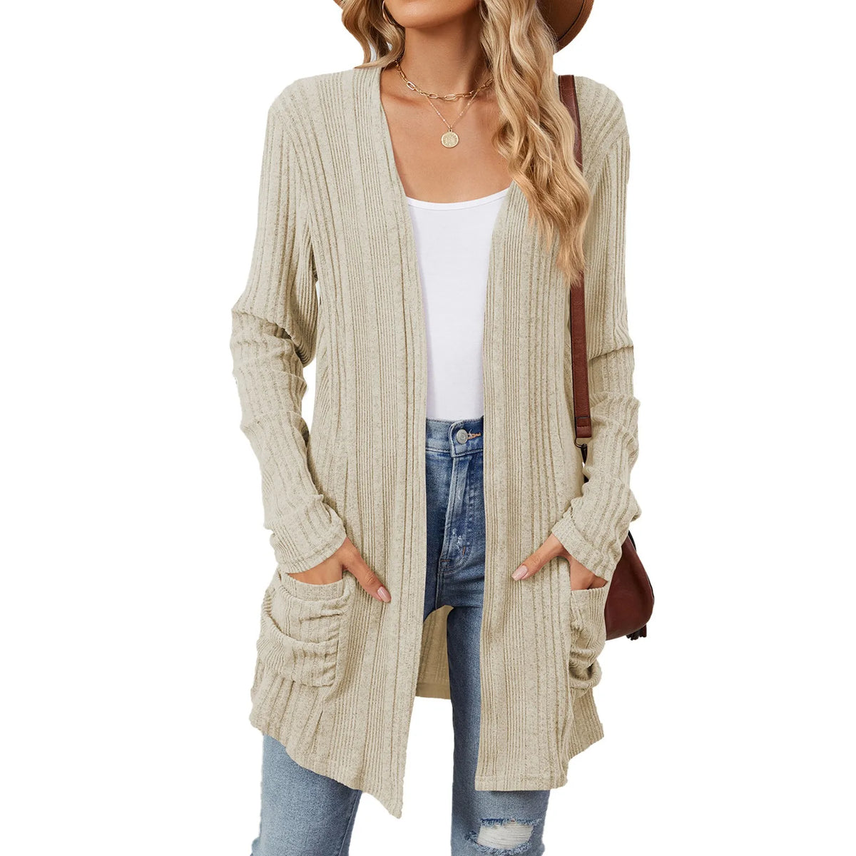 Women’s Longline Ribbed Open Front Cardigan