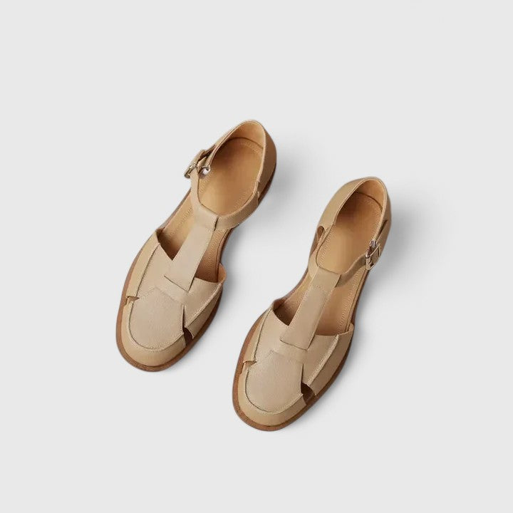 Women's T-Strap Sandals with Buckle and Low Stacked Heel
