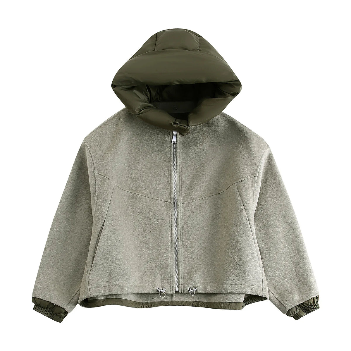 Women’s Oversized Cropped Jacket – Lightweight Insulated Zip-Up Coat with Statement Quilted Collar for Autumn and Casual Streetwear