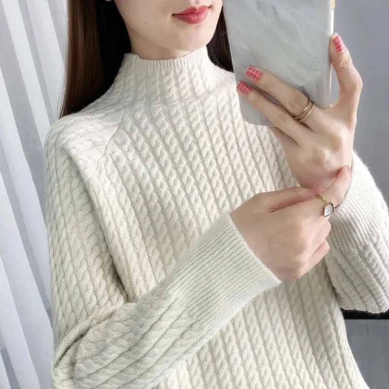 Elara Braided Cotton Turtleneck Sweater