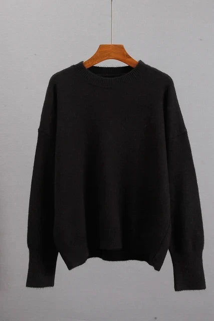 Women's Crew Neck Knit Jumper Relaxed Fit Long Sleeve