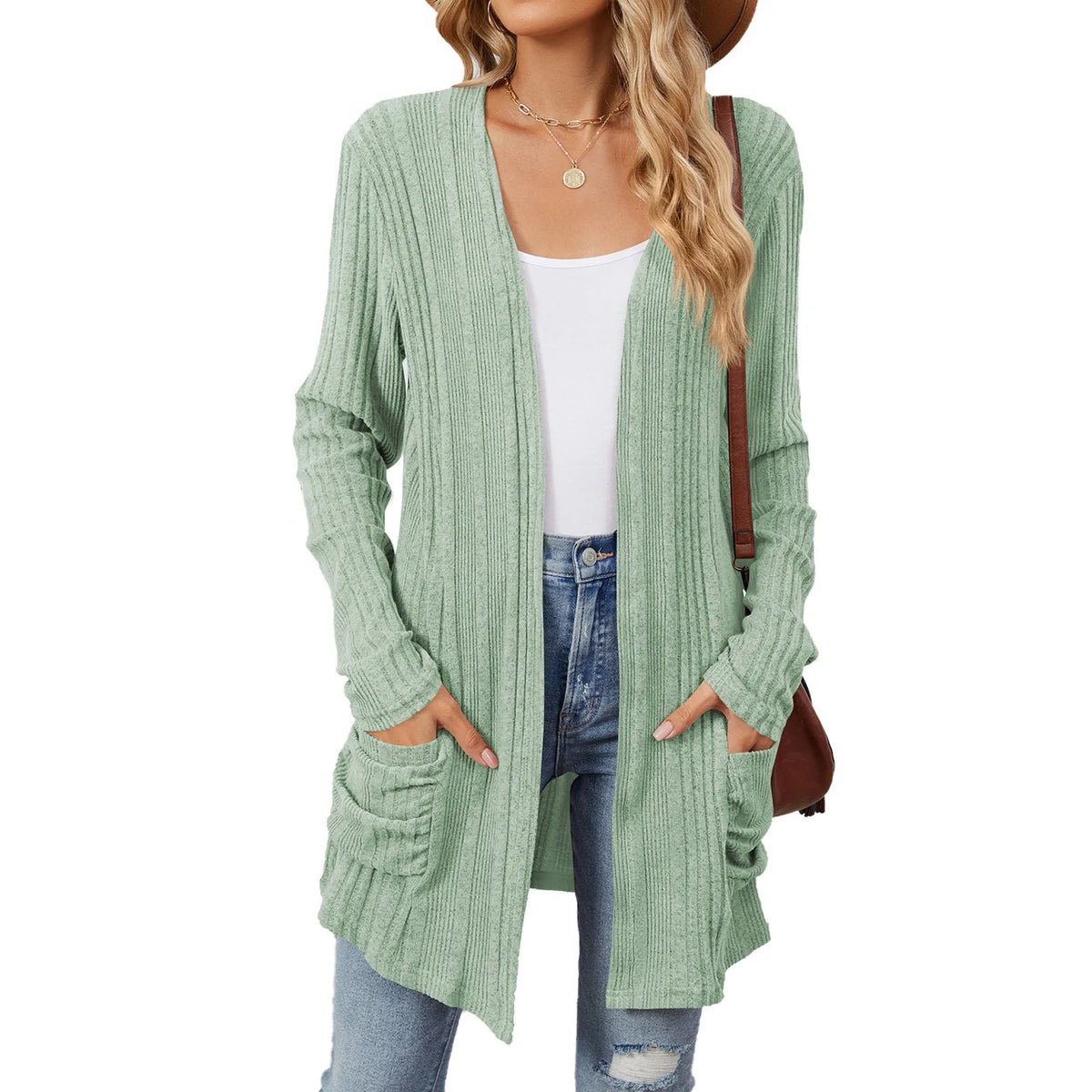 Women’s Longline Ribbed Open Front Cardigan