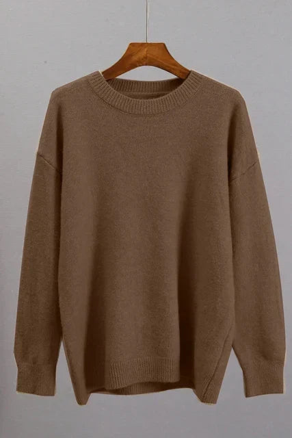 Women's Crew Neck Knit Jumper Relaxed Fit Long Sleeve