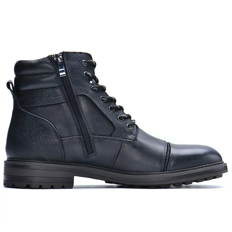 Men's Leather-Look Lace-Up Boots with Side Zip
