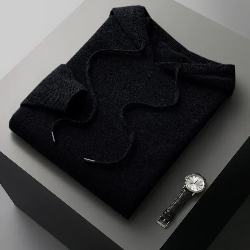 Men's Knitted Hoodie | Relaxed Pullover Jumper