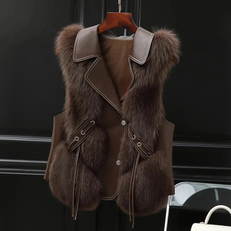 Amelia Women's Plush Faux Fur Vest – Cozy Waist-Length Layering Essential