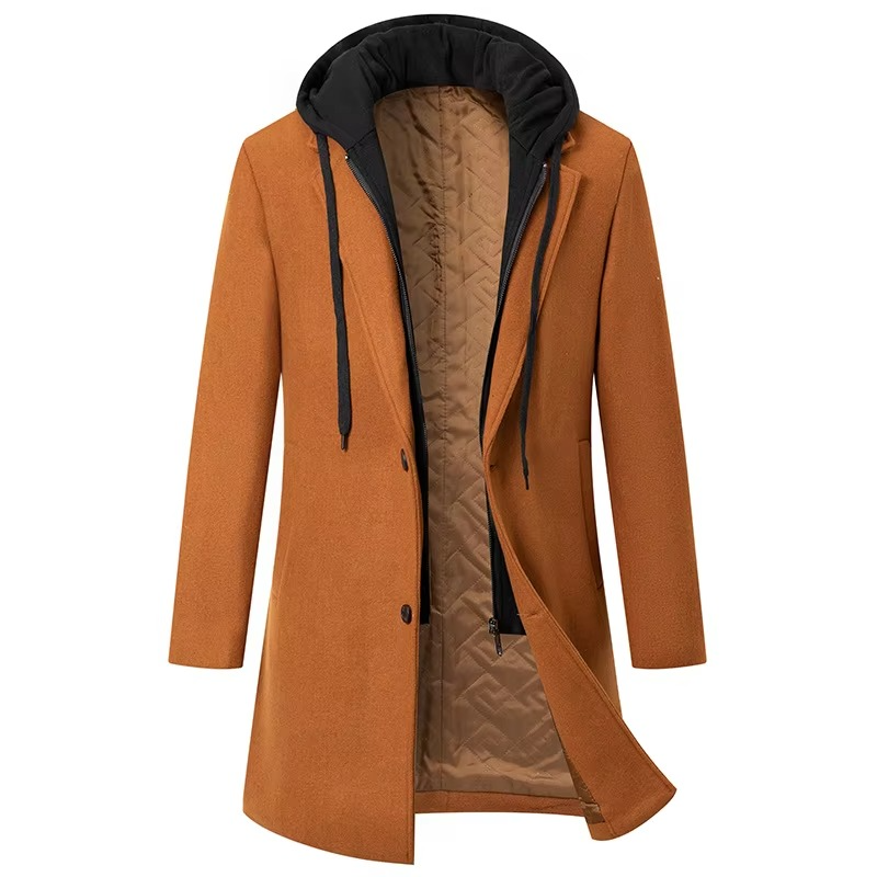 Men's Hooded Wool-Blend Trench Coat | Long Winter Overcoat