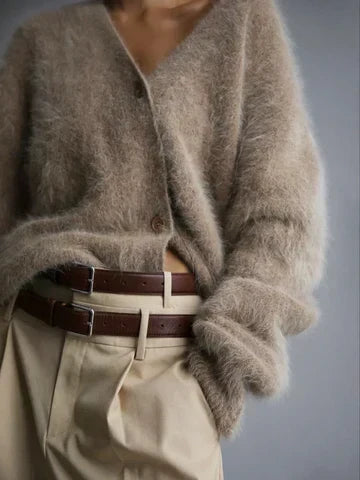 Women's V-Neck Button-Front Cardigan with Drop Shoulders