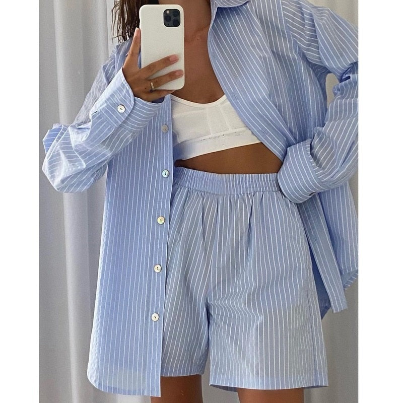 Women's Loose Fit Pyjama Set | Striped Nightwear