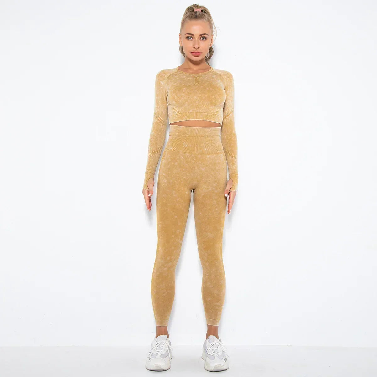 Women's Seamless Cropped Yoga Top Long Sleeve Crew Neck
