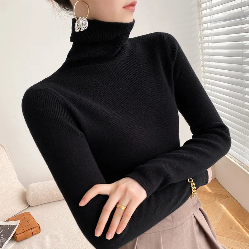 Women’s Turtleneck Sweater with Ribbed Texture