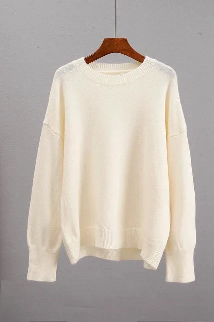 Women's Crew Neck Knit Jumper Relaxed Fit Long Sleeve