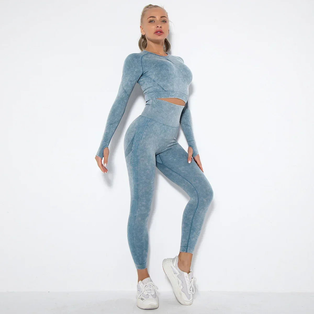 Women's Seamless Cropped Yoga Top Long Sleeve Crew Neck