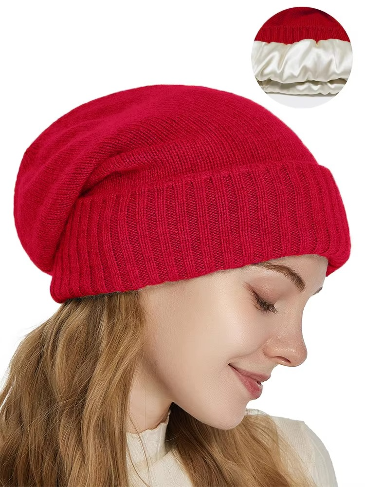 Women's Pure Wool Beanie | Satin-Lined Winter Hat