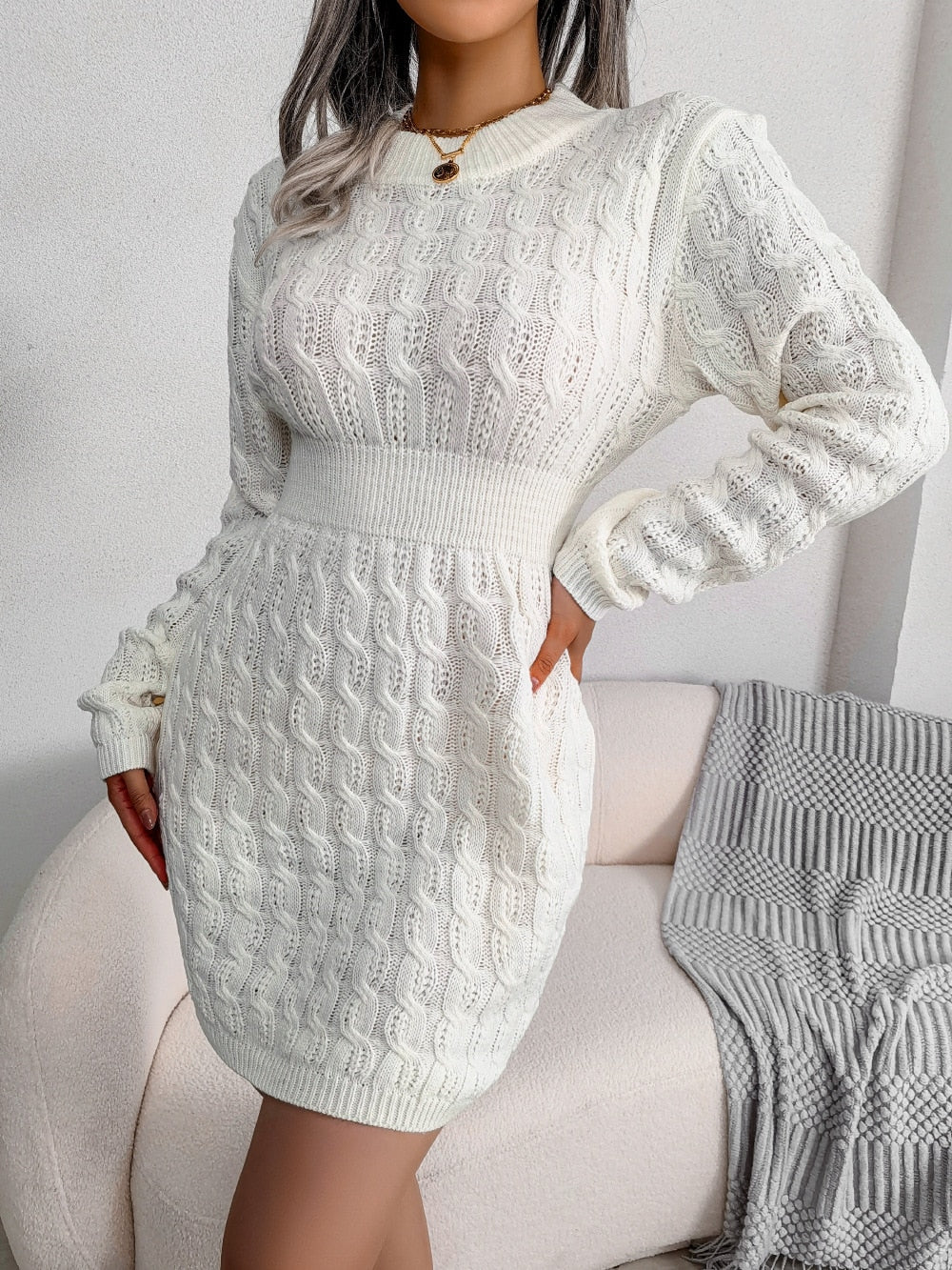 Women’s Cable Knit Mini Dress with Defined Waist