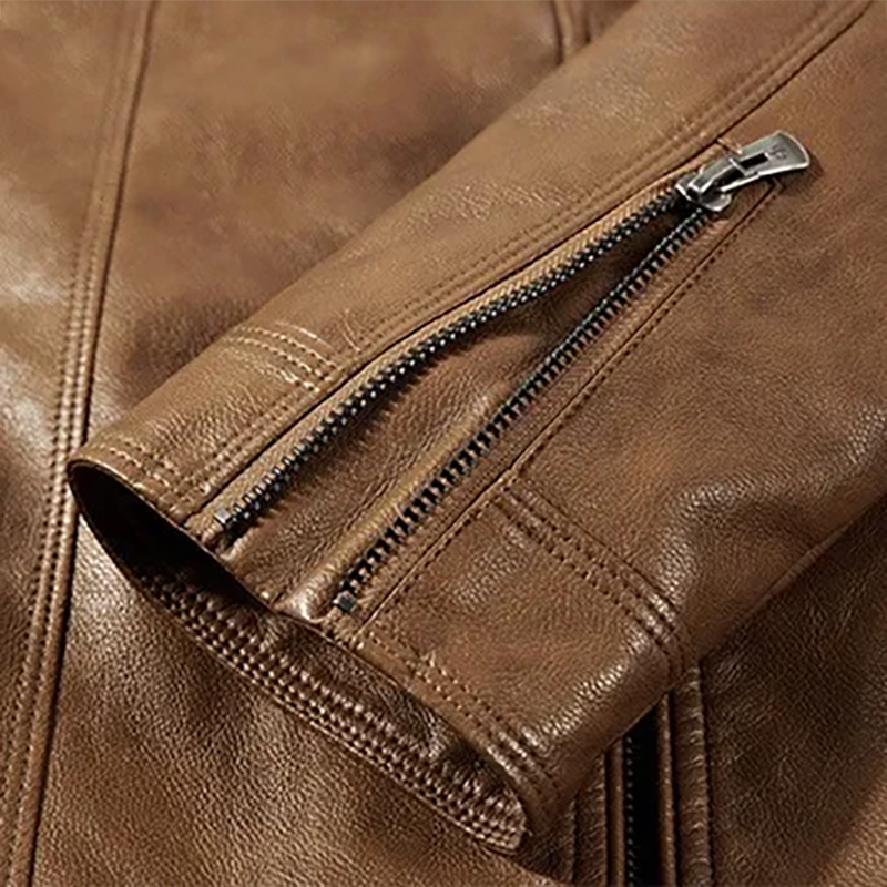 Men’s Zip-Up Leather Look Biker Jacket